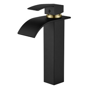 SUMERAIN 304 Stainless Steel Waterfall Vessel Sink Faucet Bathroom Sink Faucet, Black and Gold - 1 of 4
