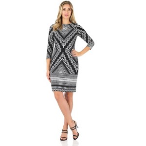 Rekucci Women's Classic Chic Shift Dress – Boat Neck, 3/4 Sleeves, Knee Length, Work to Dinner Outfit - 1 of 4