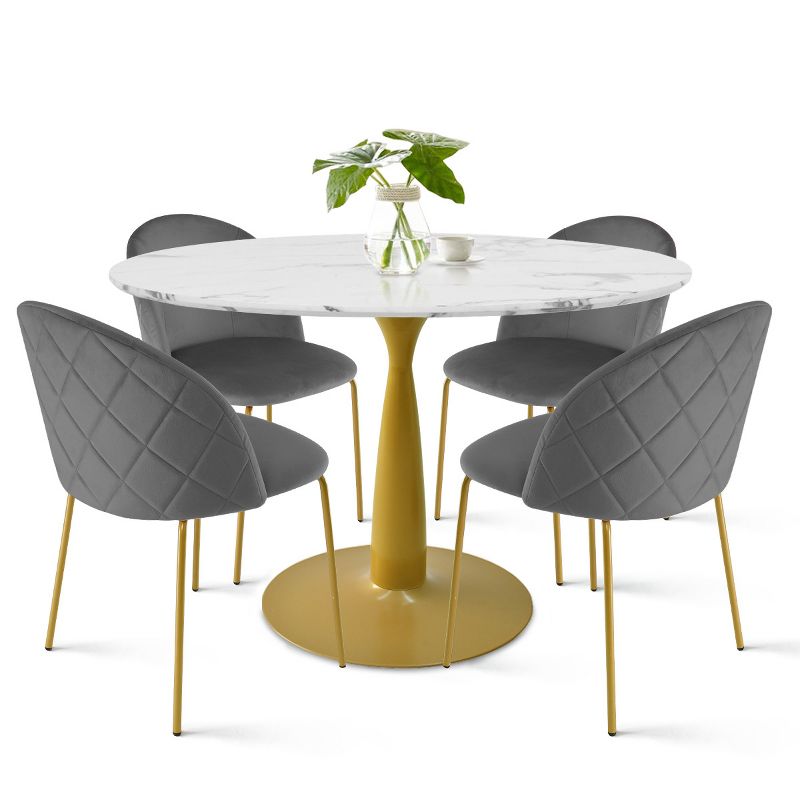40'' Harris Round Artificial Marble Top Pedestal Modern Dining Table Gold Base- The Pop Maison, 4 of 9