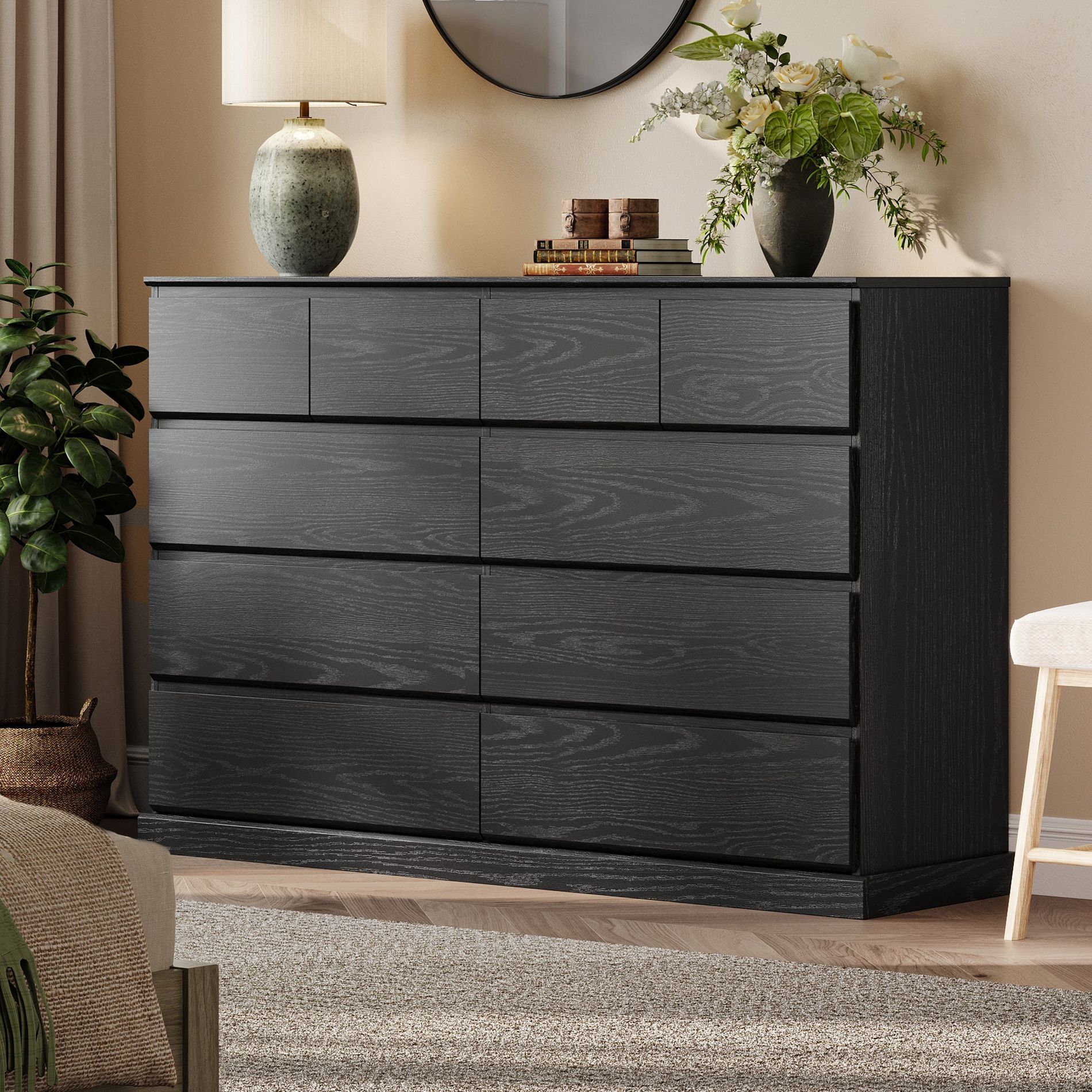 Modern Wooden Dresser Cabinet, 54" Wide 8/9/10 Drawer Chest of Drawers, Large Storage Organizer for Bedroom, Closet, and Living Room