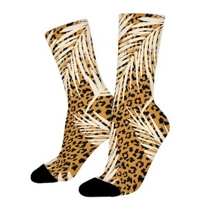 Palm Leaves Animal Pattern Women Printed Crew Socks Funny Funky Socks Soft Polyester Novelty Gifts for Artists Men - 1 of 1