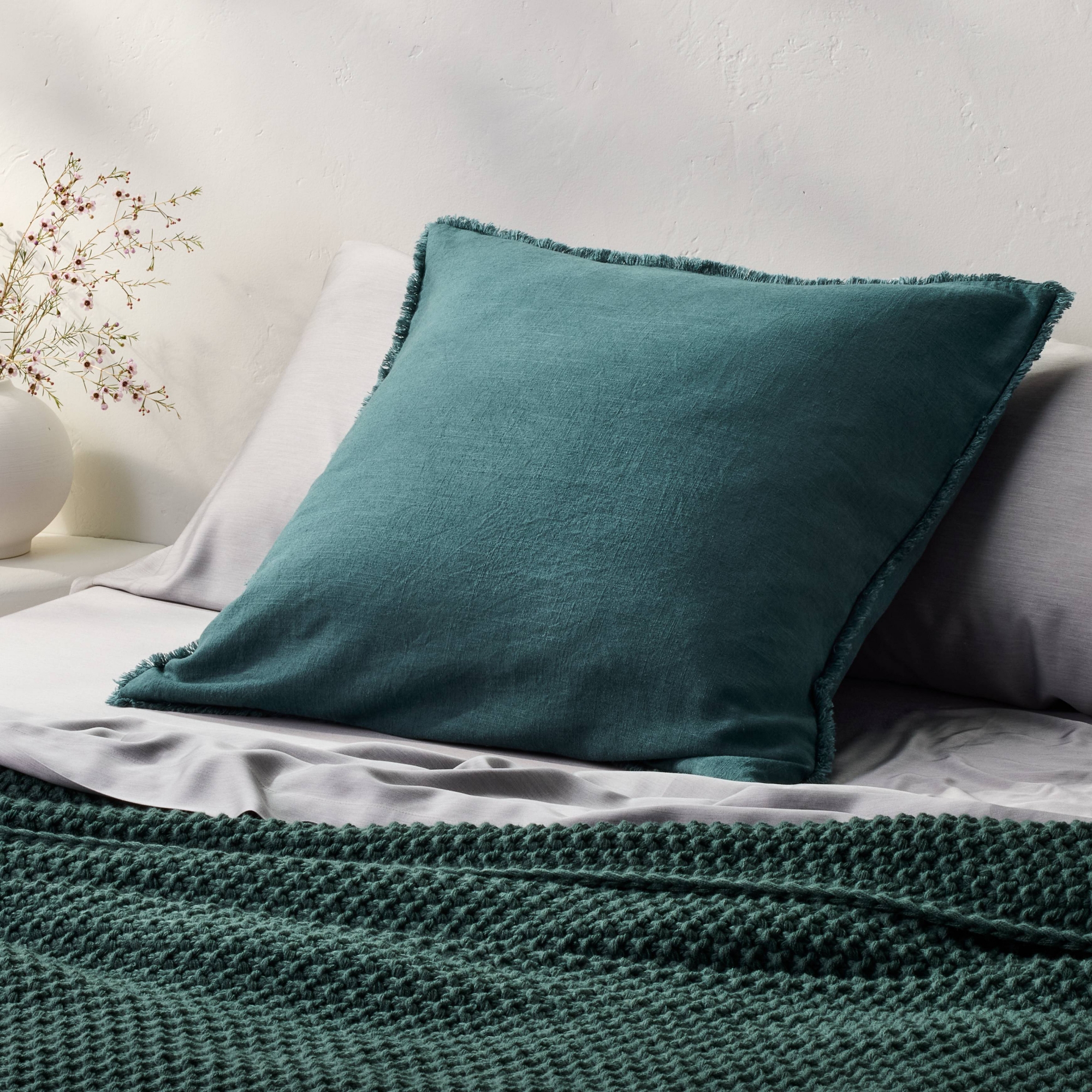Euro Heavyweight Linen Blend Throw Pillow Dark Teal Blue - Casaluna™