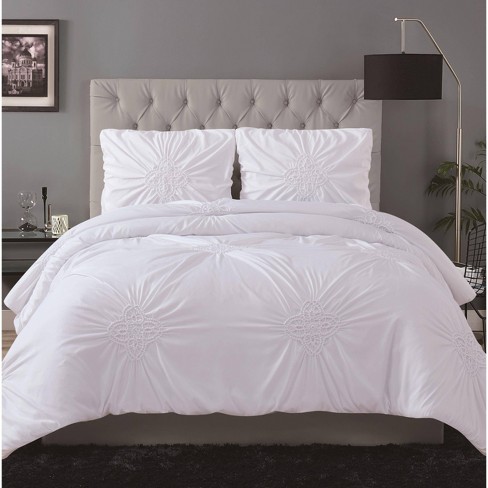 Christian Siriano Georgia Ruched Full Queen Duvet Cover Set White