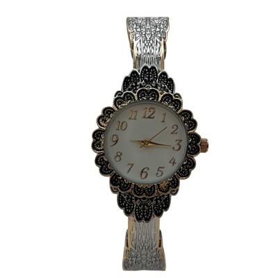 Olivia Pratt Elegant Flower Detailed Face Bangle Women Watch