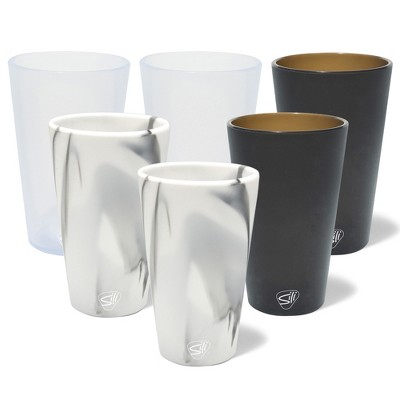 Silipint: Silicone Pint Glasses 6 Pack - 2 Mtn Marble, 2 Smoke, 2 Icicle - 16oz