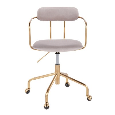 Pearl Silver Velvet and Gold Metal Swivel Task Chair