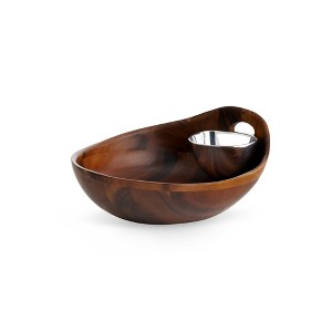Nambe Portables Chip and Dip Server, Chips and Salsa Serving Dish, Salad Bar Serving Set for A Party, Made of Acacia Wood and Metal Alloy, 6-inch - 1 of 4