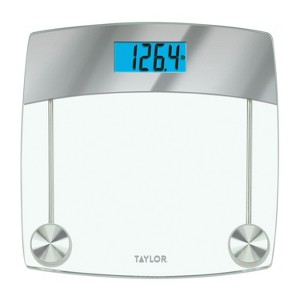 Taylor® Precision Products Digital Glass Bathroom Scale with Stainless Steel Accents, 440-Lb. Capacity in Clear - 1 of 4
