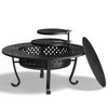 43'' Fire Pit with 2 Grills, Outdoor Wood Burning Fireplace with Lid and Fire Poker, BBQ & Bonfire & Round Metal Table - 2 of 4