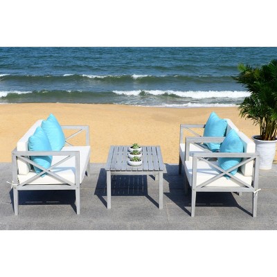 Transitional Eucalyptus Wood 4-Person Outdoor Conversation Set, White