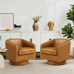 Vipbear Set of 1/2 Swivel Barrel Accent Chair,Round Chenille/Faux Leather Living Room Arm Chairs,Modern Upholstered Comfty Chairs,Small Club Armchair - 1 of 4