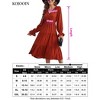 Women's Casual Wrap V Neck Midi Dress Long Sleeve Smocked Waist Tiered A Line Pleated Flowy Long Dress - 2 of 2