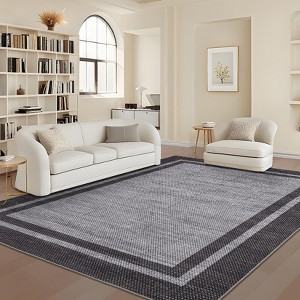 Modern Bordered Area Rug Washable Rug for Living Room - 1 of 4