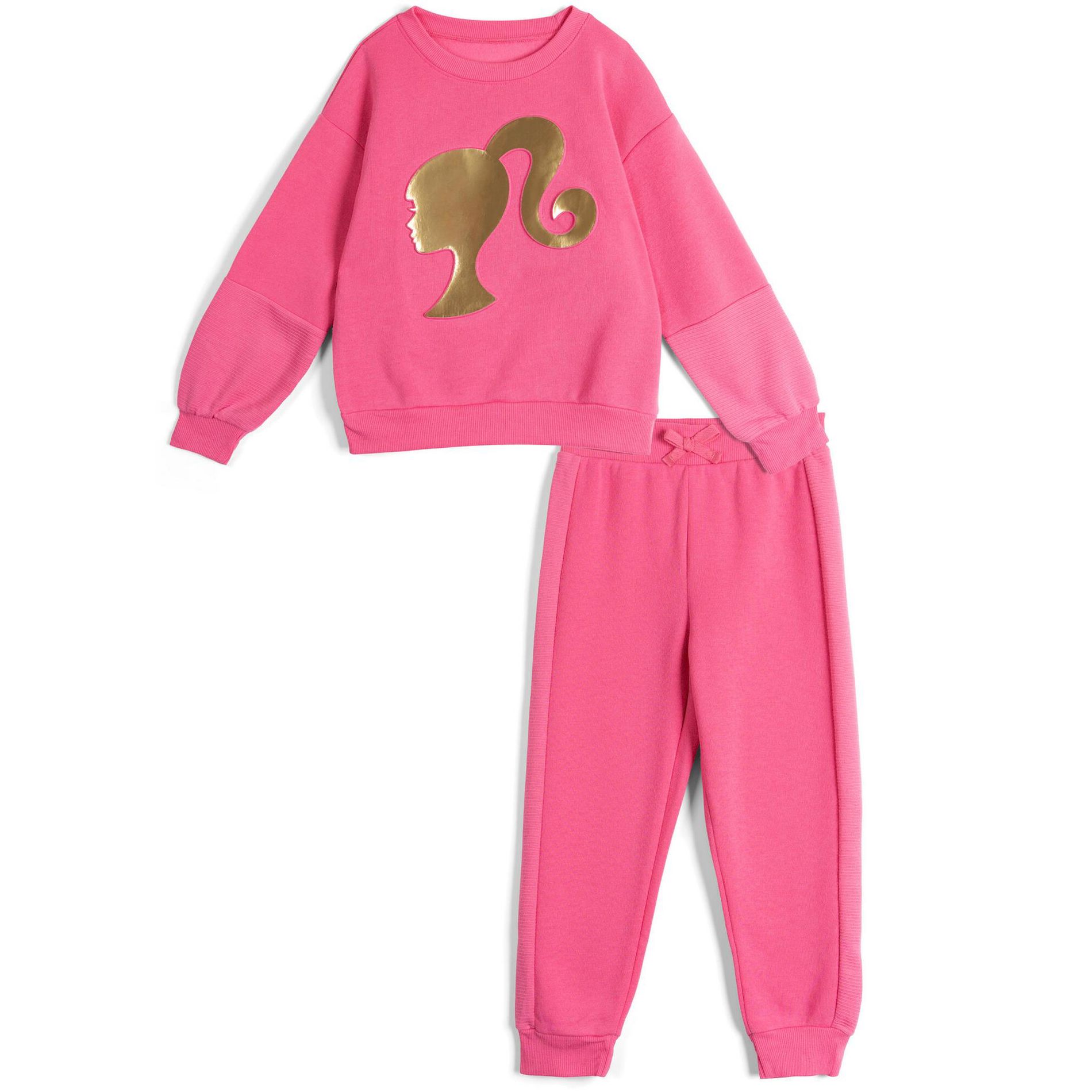Barbie Toddler Girls Fleece Pullover Sweatshirt and Jogger Pants Outfit Set Rose Pink 4T