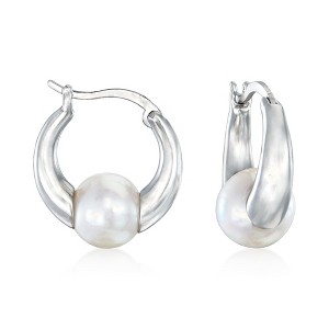 Ross-Simons 7.5-8mm Cultured Akoya Pearl Huggie Hoop Earrings in Sterling Silver - 1 of 4