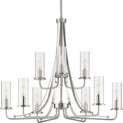 Progress Lighting Riley Collection 9-Light Chandelier, Brushed Nickel, Clear Glass Shades