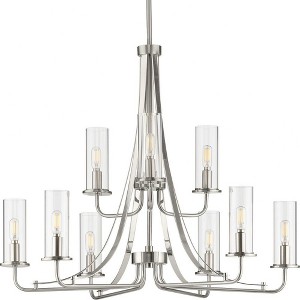 Progress Lighting Riley Collection 9-Light Chandelier, Brushed Nickel, Clear Glass Shades - 1 of 3