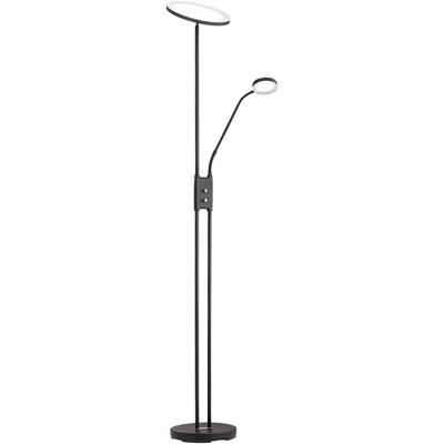 360 Lighting Modern Torchiere Floor Lamp with Side Light LED Satin Black Dimmable Adjustable for Reading Bedroom Office Uplight