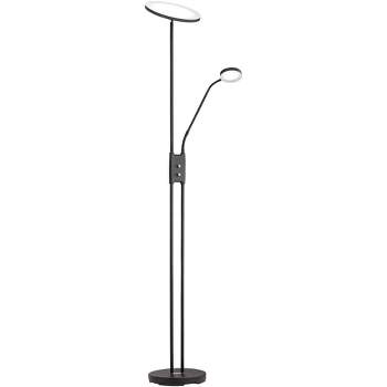 360 Lighting Taylor Modern Torchiere Floor Lamp with Side Light 72" Tall Satin Black LED Adjustable for Living Room Reading Bedroom Office House Home