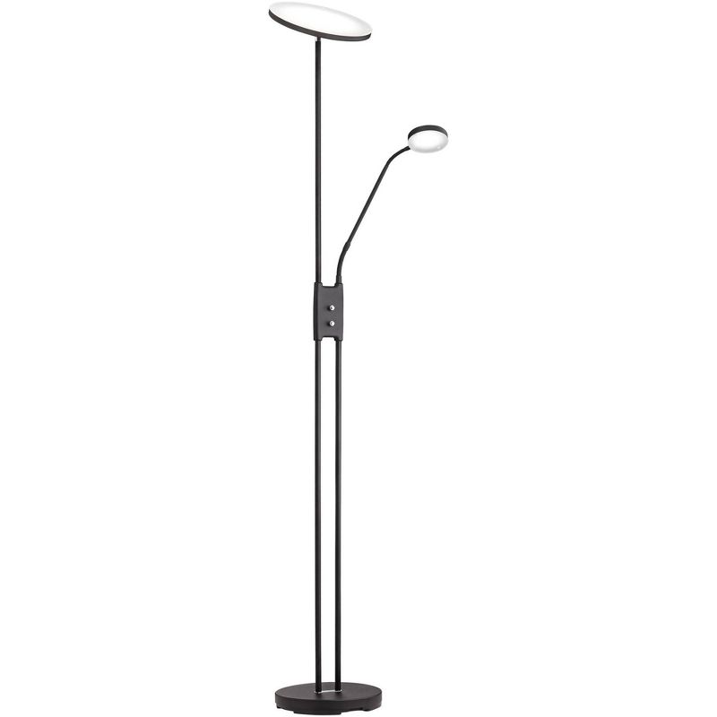 360 Lighting Taylor Modern Torchiere Floor Lamp with Side Light 72" Tall Satin Black LED Adjustable for Living Room Reading Bedroom Office House Home, 1 of 10