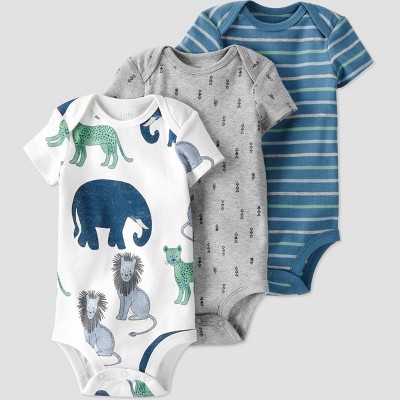 little Planet By Carter's Baby Boys' 3pk Organic Cotton Animal Bodysuit - Gray/Blue Newborn