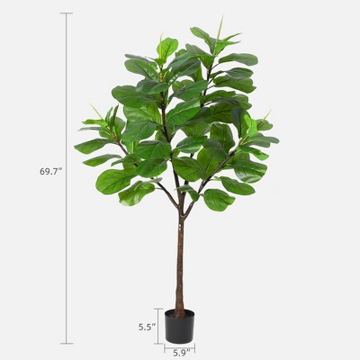 GarveeHome Artificial Fiddle Leaf Fig Tree 5.8ft Tall with 65 Decorative Leaves, Fake Fig Silk Tree in Pot, Artificial Tree in Plastic
