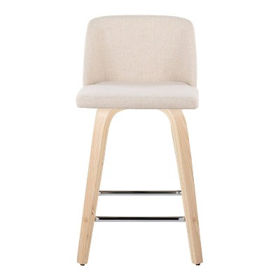 Toriano 24" Cream and Natural Wood Swivel Counter Stool