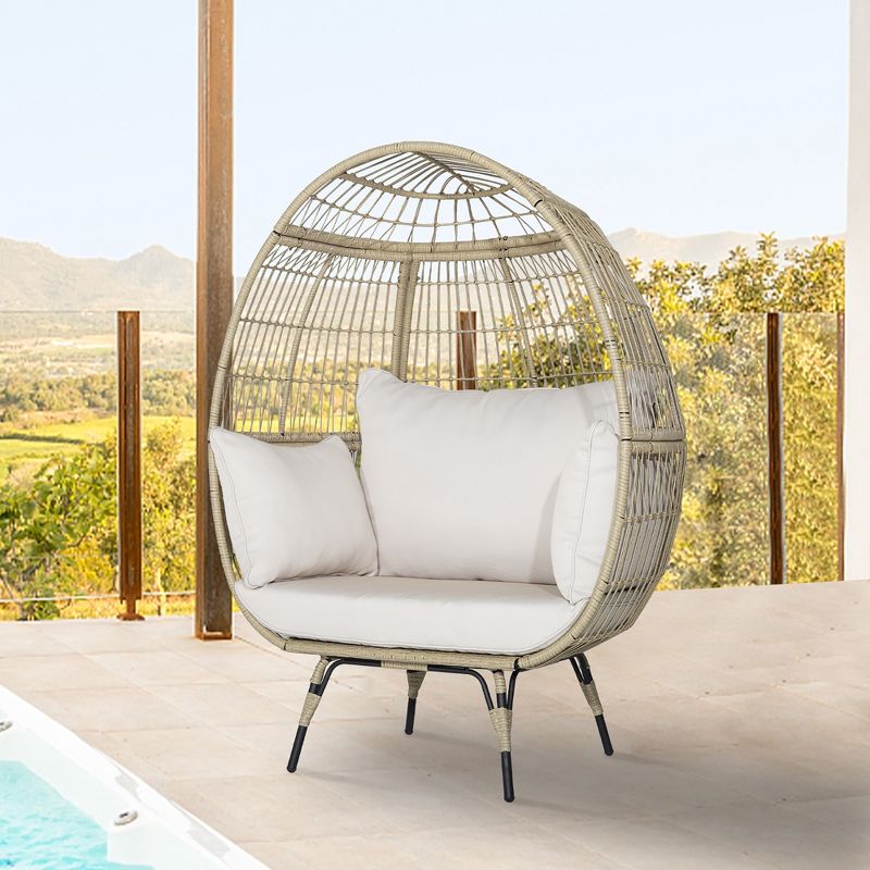 Tangkula Patio Rattan Oversized Wicker Egg Chair Stationary Lounge Basket w/ 4 Soft Cushions, 4 of 11