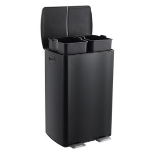 16 Gallon Dual Trash Can,Stainless Steel Garbage Bin with Plastic Inner Buckets,Commercial Trash Can with Soft-Close Lids & Pedals for Kitchen - 1 of 4