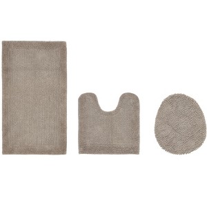 Edge Bath Rug 100% Premium Cotton Ultra-Soft Water Absorbent Tufted Solid Reversible 3 Piece Bathroom Rug Set for Machine Washable Bathmat - 1 of 4