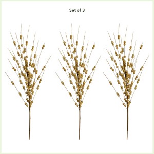 Nearly Natural 36-in Artificial Gold Berry Stem, Set of 3 - 1 of 3