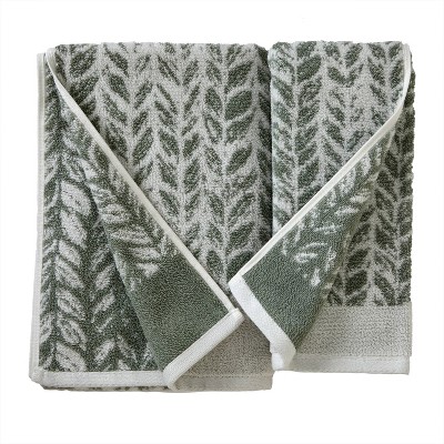 Sage Green Turkish Cotton Bath Towel with Leaf Pattern