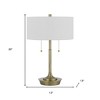 HomeRoots 20" Antiqued Brass Metal Two Light Table Lamp With White Drum Shade - 3 of 4