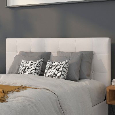 White Vinyl Tufted Upholstered Full Size Headboard with Metal Stands