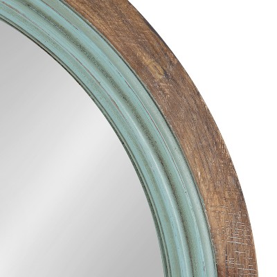 Rustic Blue and Brown Round Wood Bathroom Vanity Mirror