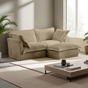 83.4" Corduroy Slipcovered L-Shaped Modular Sectional Sofa with French Edges & Removable Covers - 1 of 4