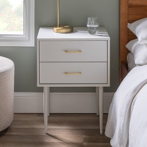 Mid-Century Modern 2-Drawer Wood Nightstand with Tapered Legs - White - 1 of 4
