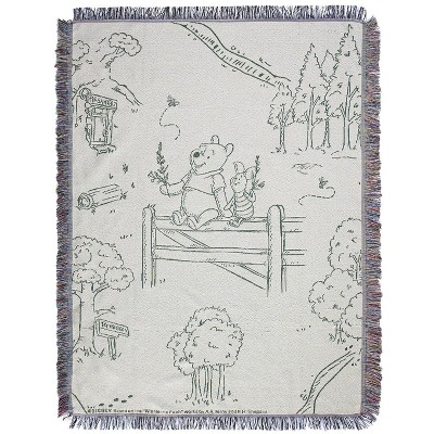 Disney Winnie The Pooh Drawing Woven Tapestry Throw Blanket 48" x 60" Multicolored
