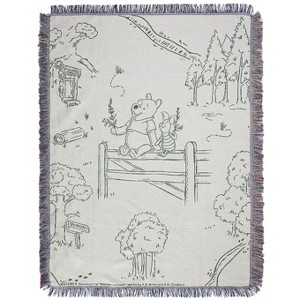 Disney Winnie The Pooh Drawing Woven Tapestry Throw Blanket 48" x 60" Multicolored - 1 of 4