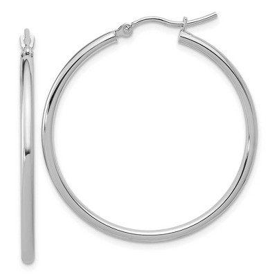 Black Bow Jewelry 2mm Round Hoop Earrings in 14k White Gold, 35mm (1 3/8 Inch)