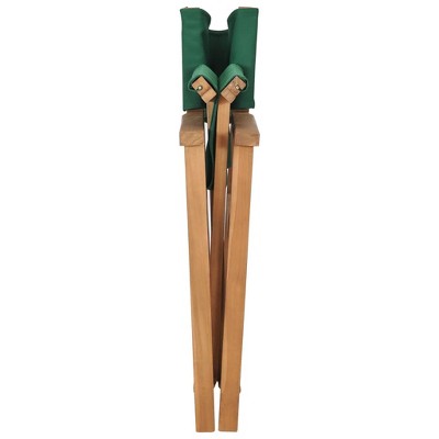 Foldable Teak Wood Director Chair with Green Fabric Seat and Backrest