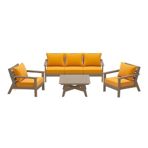 WestinTrends Avalon Outdoor 6-Piece Modular Sectional Patio Furniture Sofa Set, Weathered Wood/Yellow - 1 of 4