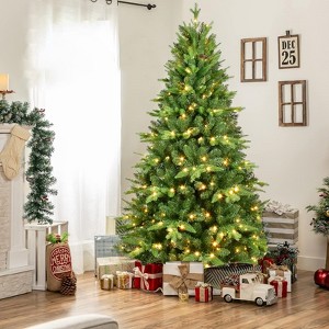 DOMETOUR Christmas Tree with Lights, Aritificial Christmas Tree with Branch Tips Warm White LEDs and Metal Stand, PE and PVC Xmas Tree - 1 of 4