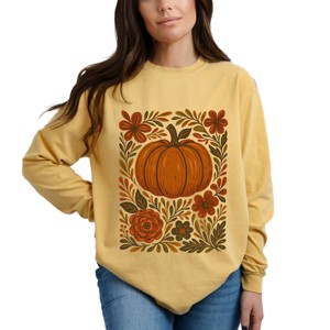 Simply Sage Market Pumpkin Boho Floral Garment Dyed Long Sleeve - 1 of 4