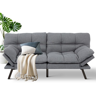 Dyonery 71" Futon Sofa Bed with Memory Foam, Adjustable Backrest Armrests, Linen Fabric Sleeper Couch for Small Spaces, Living Room, Apartment