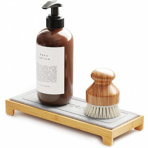 SpaceAid Sponge Holder for Kitchen Sink – SpaceAid DryingNeat Caddy Organizer with Fast Drying Bamboo Tray for Soap, Dispenser and Counter