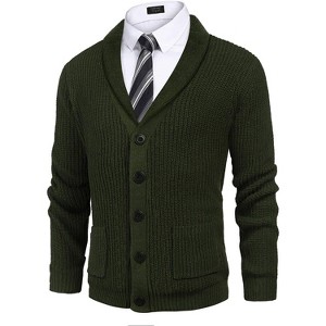 COOFANDY Men's Shawl Collar Cardigan Sweater Slim Fit Cable Knit Button up Sweater with Pockets - 1 of 4
