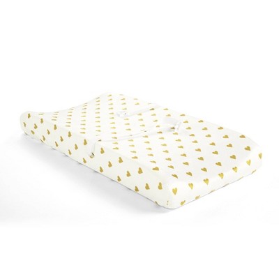 Lush Décor Boho Soft & Metallic Hearts Plush Changing Pad Cover - White/Gold