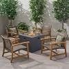 Christopher Knight Home Augusta Outdoor Acacia Wood and Wicker 5 Piece Club Chair and Fire Pit Set - 2 of 4