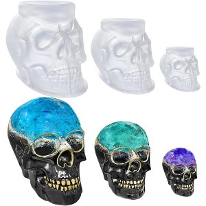 JDICTION 3D Skull Silicone Molds Set - Large Medium Small Clear Resin Molds for Halloween Decor, Soap, Clay & Candle Wax Casting - 1 of 4